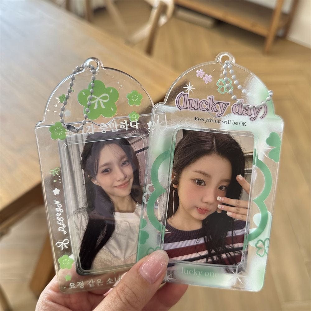 Korean Style Lucky Clover Transparent Kpop Keychain Photocard Holder - ArtGalleryZen
