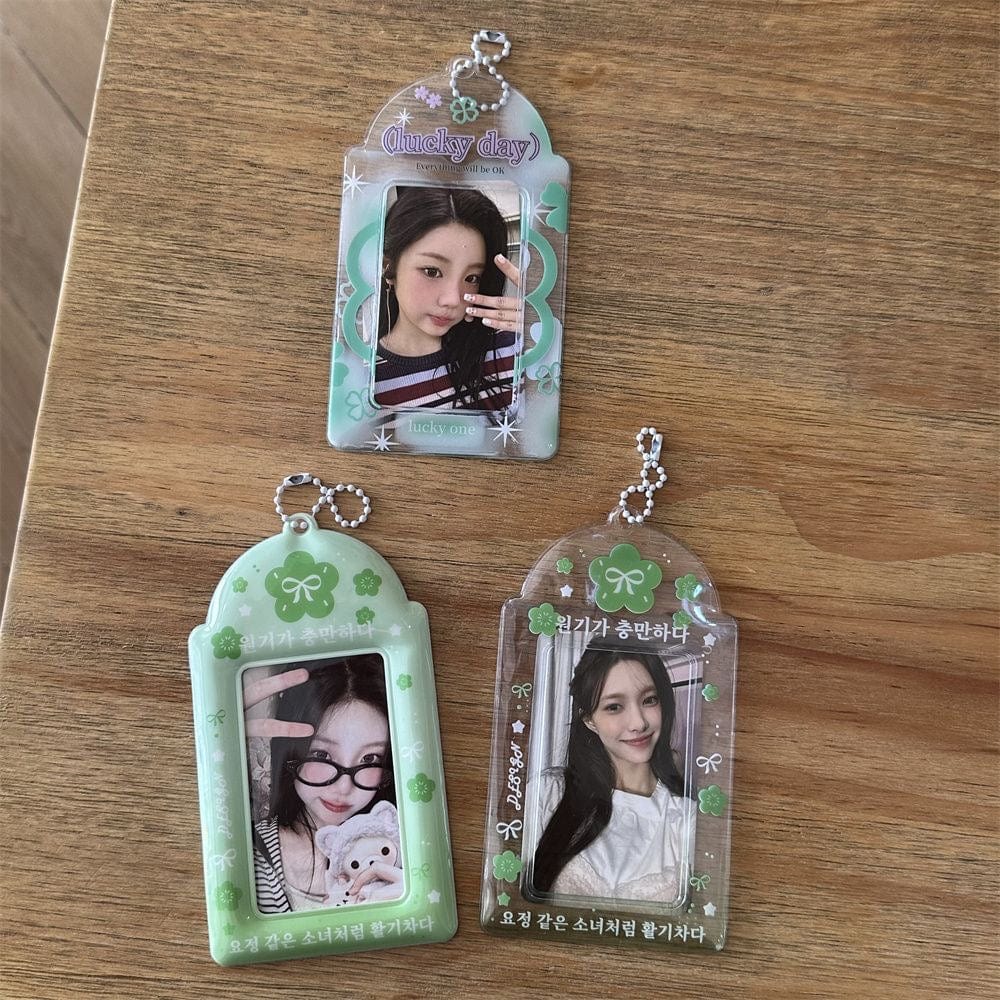 Korean Style Lucky Clover Transparent Kpop Keychain Photocard Holder - ArtGalleryZen