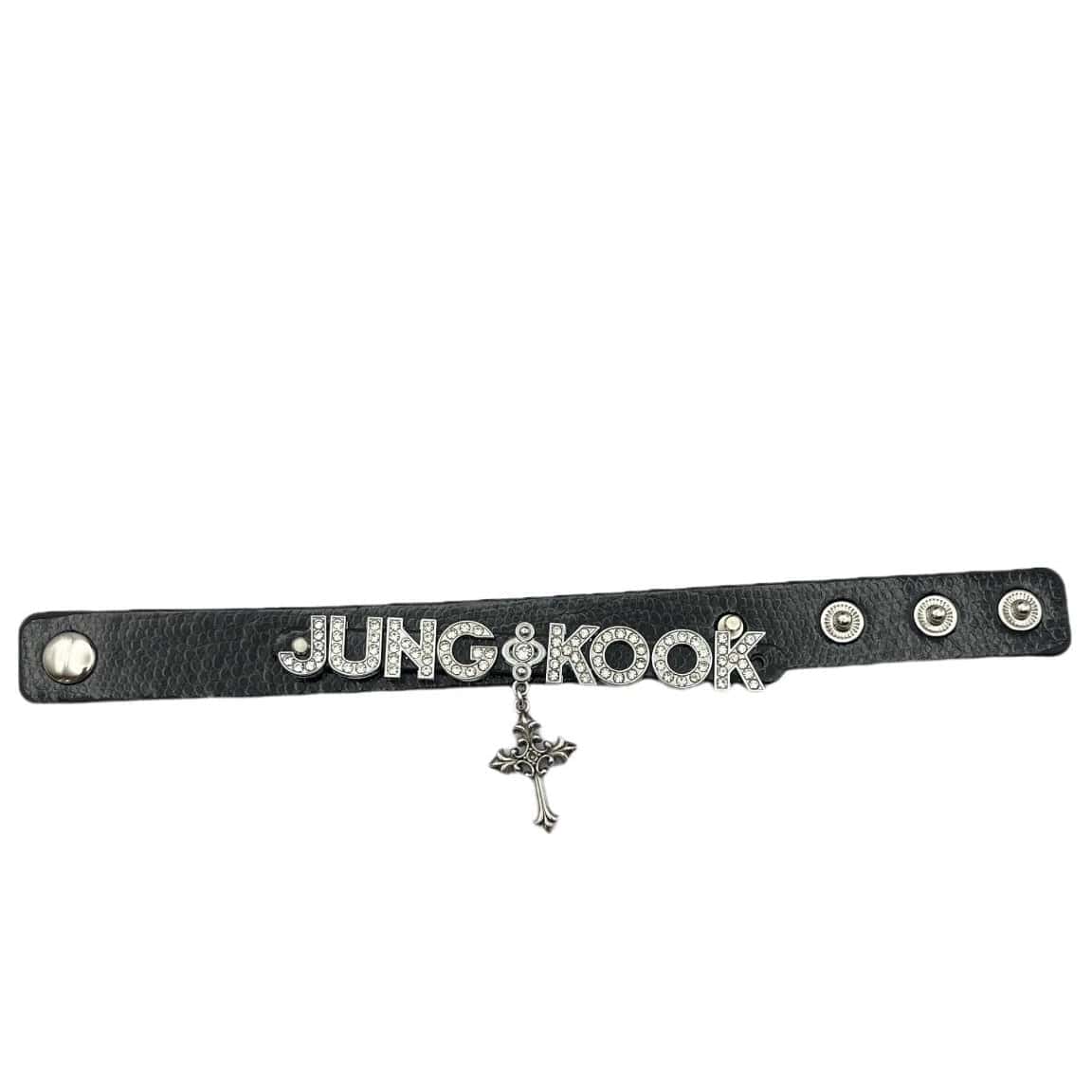 Kpop BTS Rhinestone Inlaid Letter PU Leather Collar Choker Necklace Bracelet - ArtGalleryZen