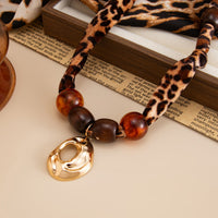Thumbnail for Lava Pendant Wooden Beads Leopard Print Velvet Necklace Boho - ArtGalleryZen