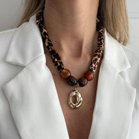 Thumbnail for Lava Pendant Wooden Beads Leopard Print Velvet Necklace Boho - ArtGalleryZen