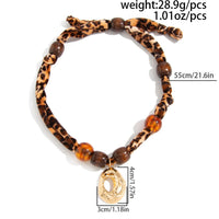 Thumbnail for Lava Pendant Wooden Beads Leopard Print Velvet Necklace Boho - ArtGalleryZen