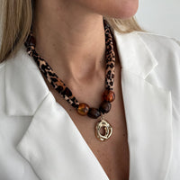 Thumbnail for Lava Pendant Wooden Beads Leopard Print Velvet Necklace Boho - ArtGalleryZen