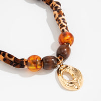 Thumbnail for Lava Pendant Wooden Beads Leopard Print Velvet Necklace Boho - ArtGalleryZen