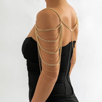 Thumbnail for Layered Gold Silver Tone Curb Link Chain Tassel Shoulder Necklace - ArtGalleryZen
