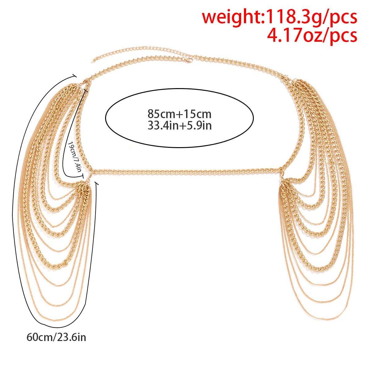Layered Gold Silver Tone Curb Link Chain Tassel Shoulder Necklace - ArtGalleryZen