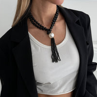 Thumbnail for Layered Seed Bead Ball Chain Tassel Y Necklace Choker for Women - ArtGalleryZen