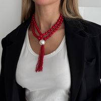 Thumbnail for Layered Seed Bead Ball Chain Tassel Y Necklace Choker for Women - ArtGalleryZen