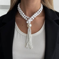 Thumbnail for Layered Seed Bead Ball Chain Tassel Y Necklace Choker for Women - ArtGalleryZen