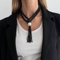 Thumbnail for Layered Seed Bead Ball Chain Tassel Y Necklace Choker for Women - ArtGalleryZen
