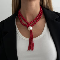 Thumbnail for Layered Seed Bead Ball Chain Tassel Y Necklace Choker for Women - ArtGalleryZen