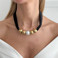 Thumbnail for Leopard Print Velvet Choker Pearl Beaded Gold Tone Retro Y2K Necklace - ArtGalleryZen