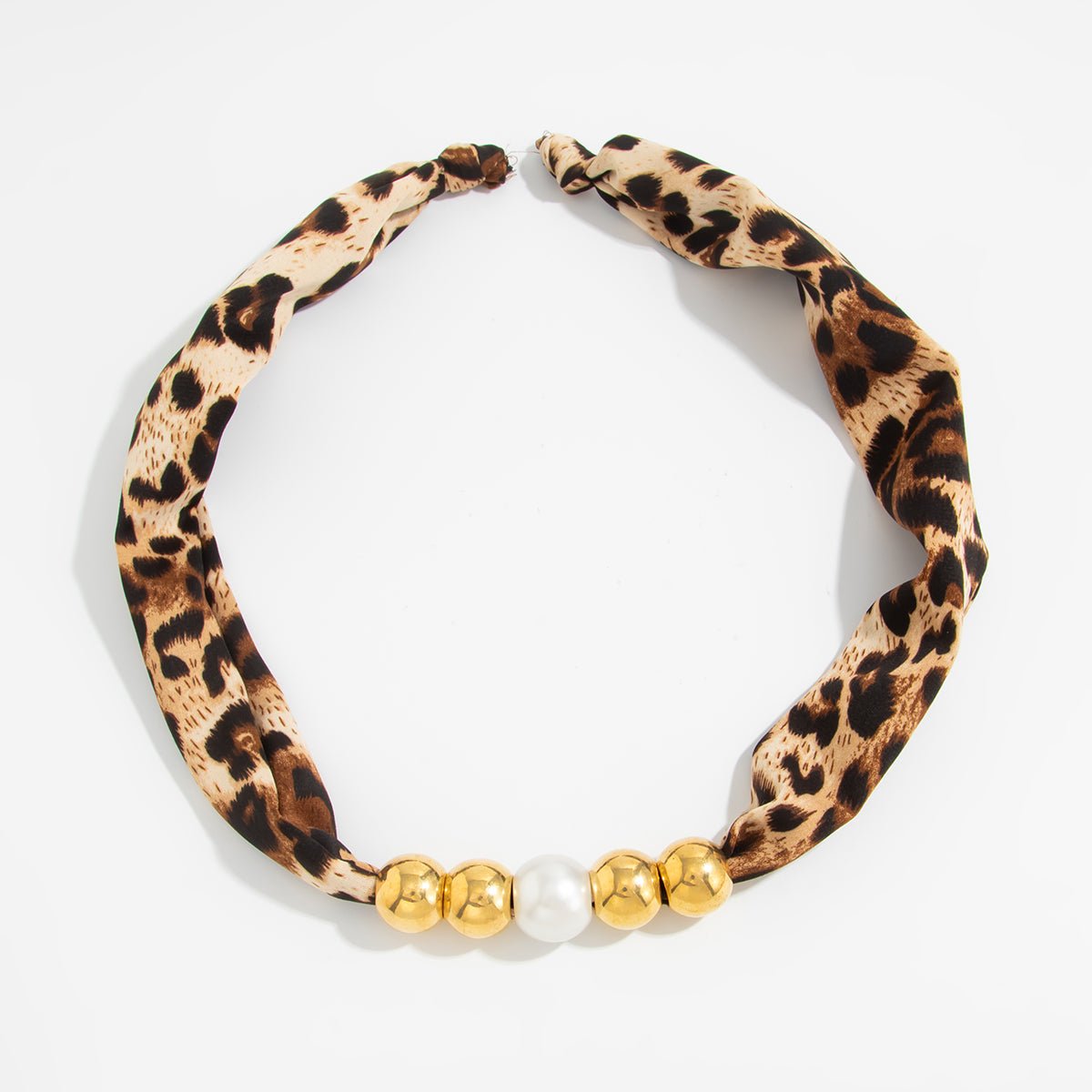 Leopard Print Velvet Choker Pearl Beaded Gold Tone Retro Y2K Necklace - ArtGalleryZen