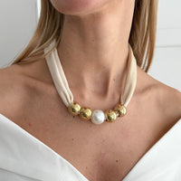 Thumbnail for Leopard Print Velvet Choker Pearl Beaded Gold Tone Retro Y2K Necklace - ArtGalleryZen