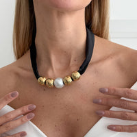 Thumbnail for Leopard Print Velvet Choker Pearl Beaded Gold Tone Retro Y2K Necklace - ArtGalleryZen