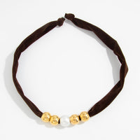 Thumbnail for Leopard Print Velvet Choker Pearl Beaded Gold Tone Retro Y2K Necklace - ArtGalleryZen