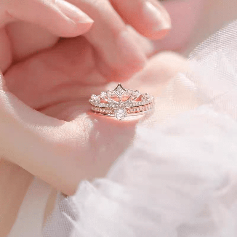 Lux 2 Pieces Stackable Crystal Crown Ring Set - ArtGalleryZen