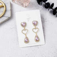 Thumbnail for LUX Pink Rhinestone Heart Dangle Earrings - ArtGalleryZen