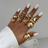 Thumbnail for Minimalist 13pcs Gold Silver Tone Chunky Waterdrop Hollow Ring Set - ArtGalleryZen