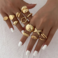 Thumbnail for Minimalist 13pcs Gold Silver Tone Chunky Waterdrop Hollow Ring Set - ArtGalleryZen