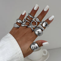 Thumbnail for Minimalist 13pcs Gold Silver Tone Chunky Waterdrop Hollow Ring Set - ArtGalleryZen
