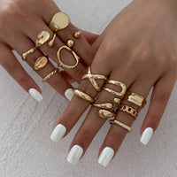 Thumbnail for Minimalist 14pcs Chunky Hollow Waterdrop Ring Set - ArtGalleryZen