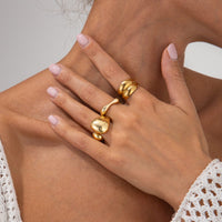 Thumbnail for Minimalist 3pcs Gold Silver Plated Asymmetric Curved Ring Set - ArtGalleryZen