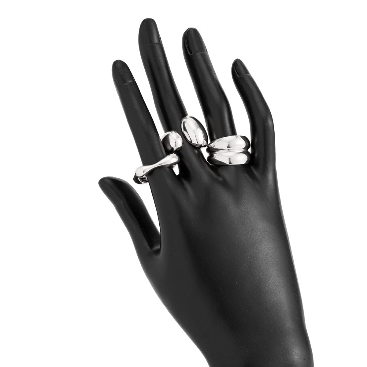 Minimalist 3pcs Gold Silver Plated Asymmetric Curved Ring Set - ArtGalleryZen