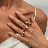 Thumbnail for Minimalist 3pcs Gold Silver Plated Curved Hollow Ring Set - ArtGalleryZen