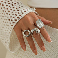 Thumbnail for Minimalist 3pcs Hollow Pleated Square Open Ring Set - ArtGalleryZen