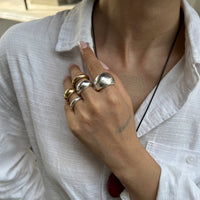 Thumbnail for Minimalist 5pcs Gold Silver Tone Glossy Chunky Ring Set - ArtGalleryZen