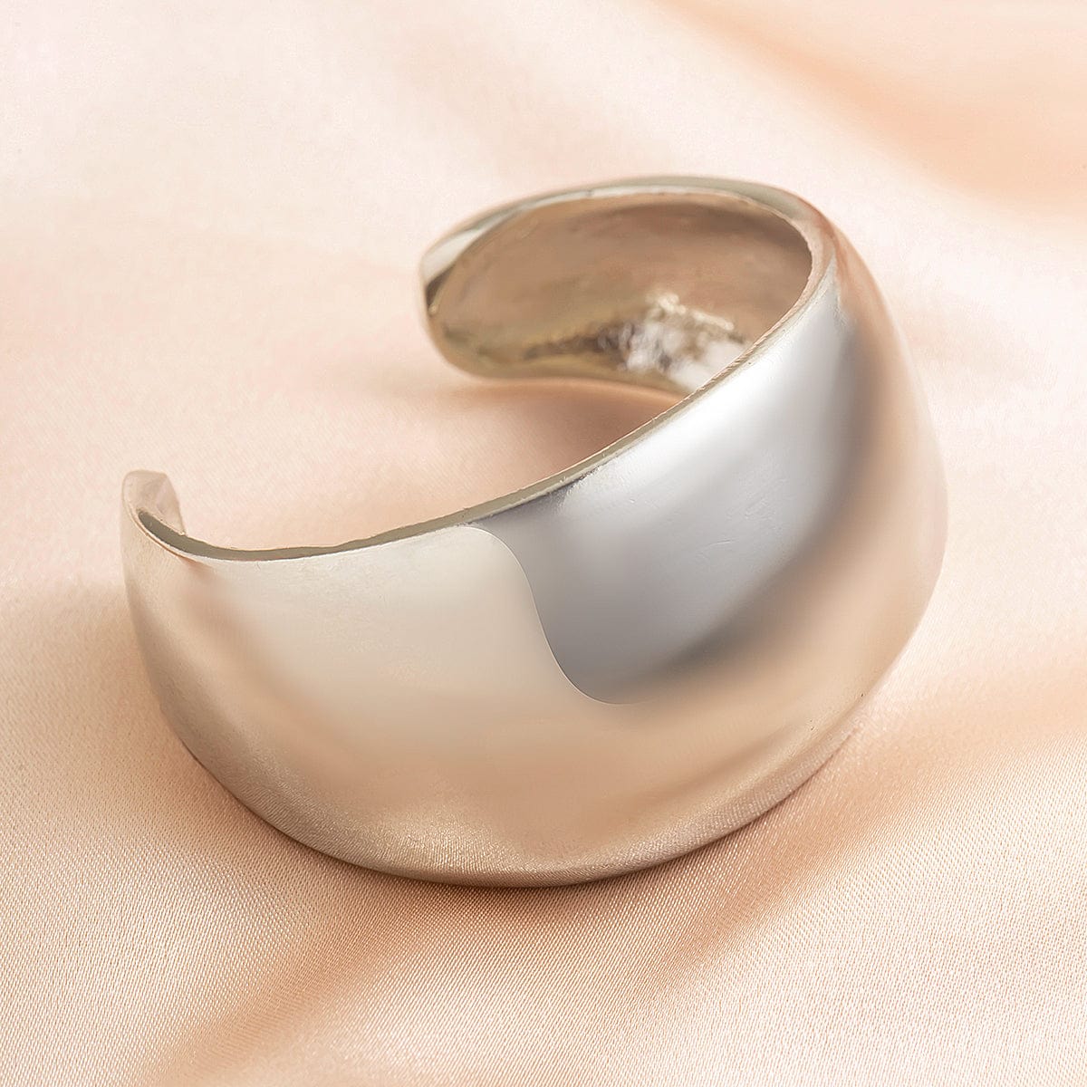 Minimalist Chunky Curved Glossy Wide Cuff Bangle Bracelet - ArtGalleryZen