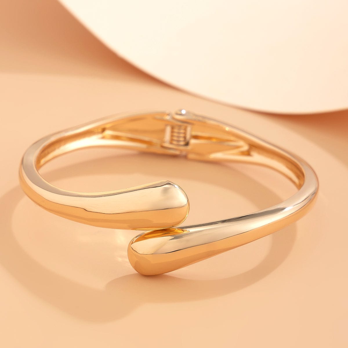 Minimalist Gold Tone Textured Wide Cuff Bangle Bracelet Set - ArtGalleryZen