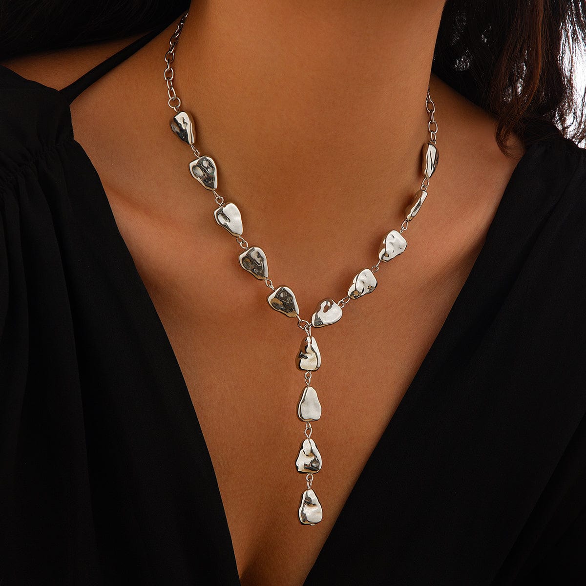 Minimalist Irregular Waterdrop Charm Y Necklace - ArtGalleryZen
