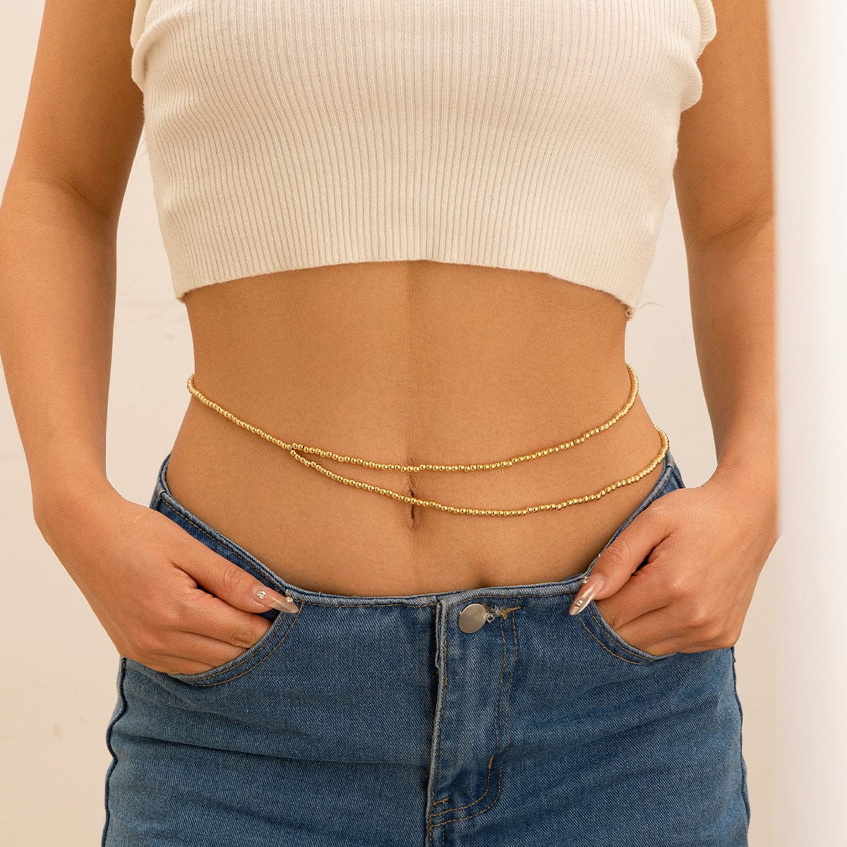Minimalist Layered Gold Silver Plated Beaded Waist Chain - ArtGalleryZen
