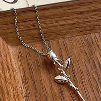 Thumbnail for Minimalist Silver Tone Rose Flower Necklace - ArtGalleryZen