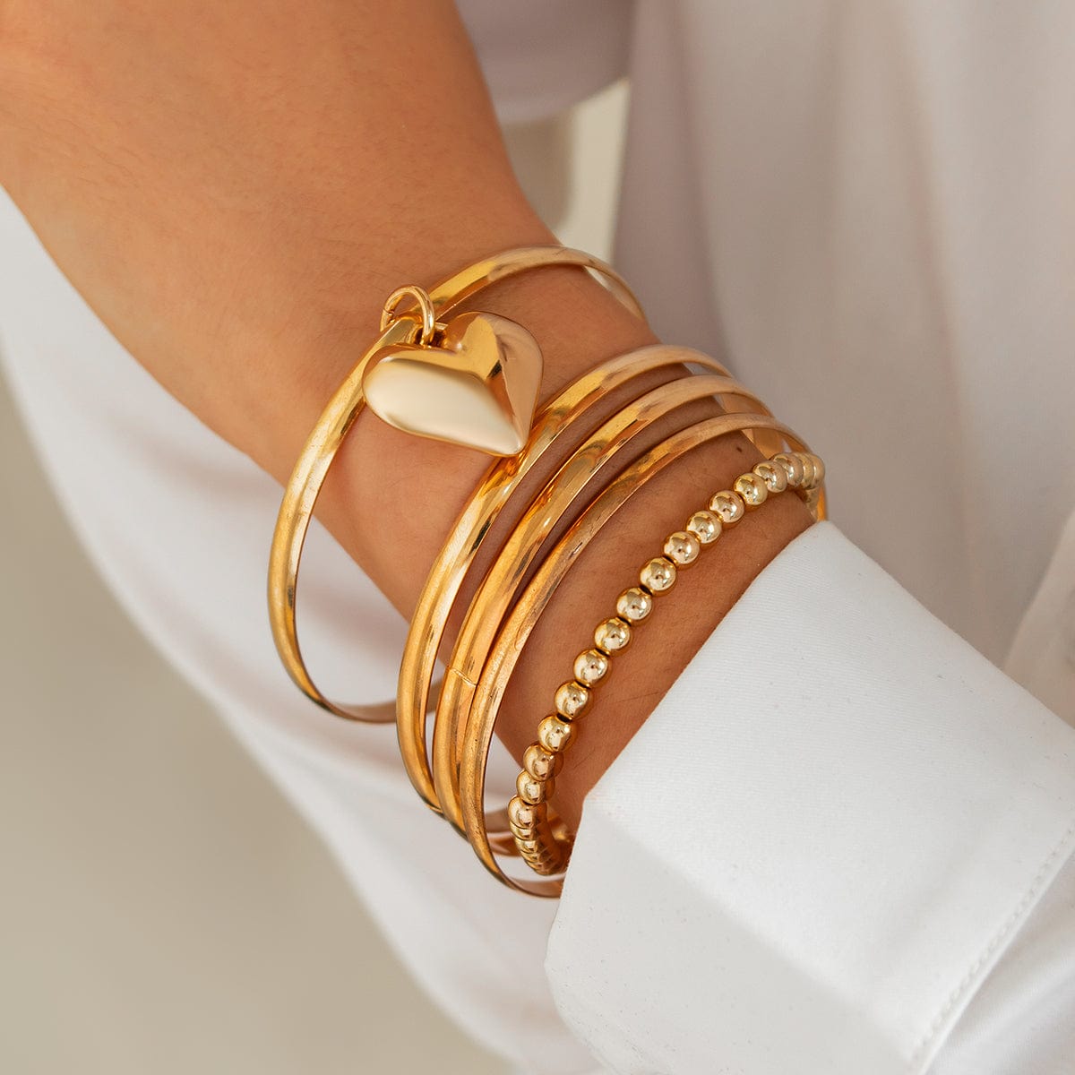 Newly 5pcs Heart Pendant Ball Chain Bangle Bracelet Set - ArtGalleryZen