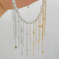 Thumbnail for Newly Two Tone Star Ball Chain Tassel Pearl Necklace - ArtGalleryZen