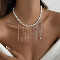 Thumbnail for Newly Two Tone Star Ball Chain Tassel Pearl Necklace - ArtGalleryZen