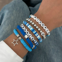 Thumbnail for Ocean Blue Polymer Clay Beaded Bracelet Set Star Letter Charm - ArtGalleryZen