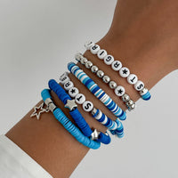 Thumbnail for Ocean Blue Polymer Clay Beaded Bracelet Set Star Letter Charm - ArtGalleryZen