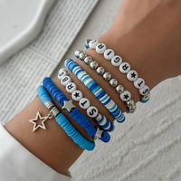 Thumbnail for Ocean Blue Polymer Clay Beaded Bracelet Set Star Letter Charm - ArtGalleryZen