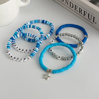 Thumbnail for Ocean Blue Polymer Clay Beaded Bracelet Set Star Letter Charm - ArtGalleryZen