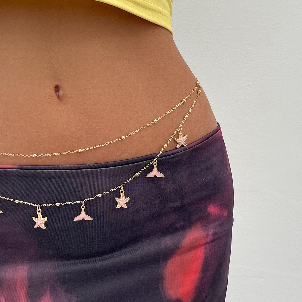 Ocean Style 2pcs Enamel Starfish Mermaid Pendant Waist Chain Set - ArtGalleryZen