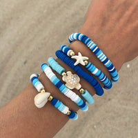 Thumbnail for Ocean Style 6pcs Conch Turtle Starfish Polymer Clay Letter Beaded Bracelet Set - ArtGalleryZen