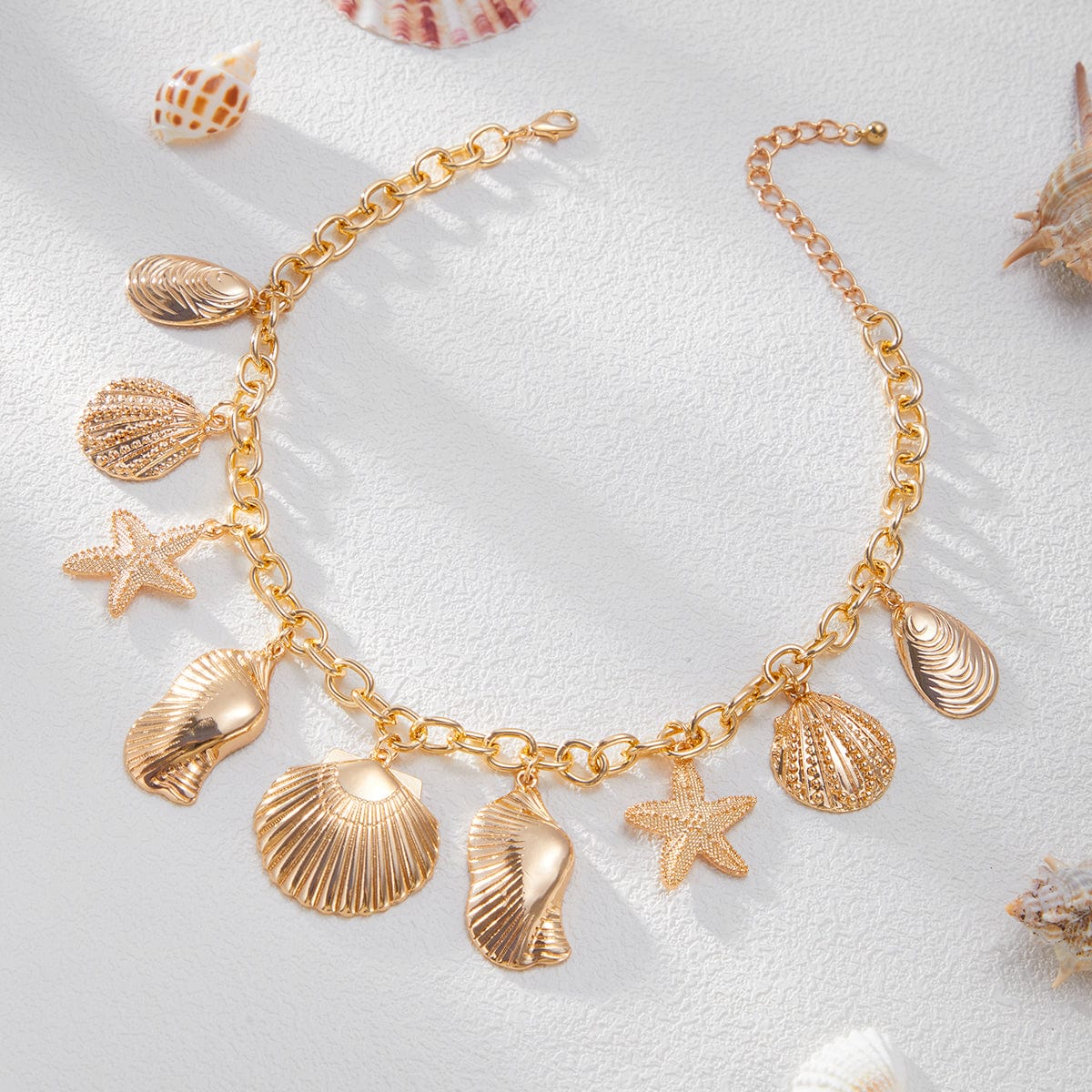 Ocean Style Chunky Starfish Shell Conch Tassel Necklace - ArtGalleryZen