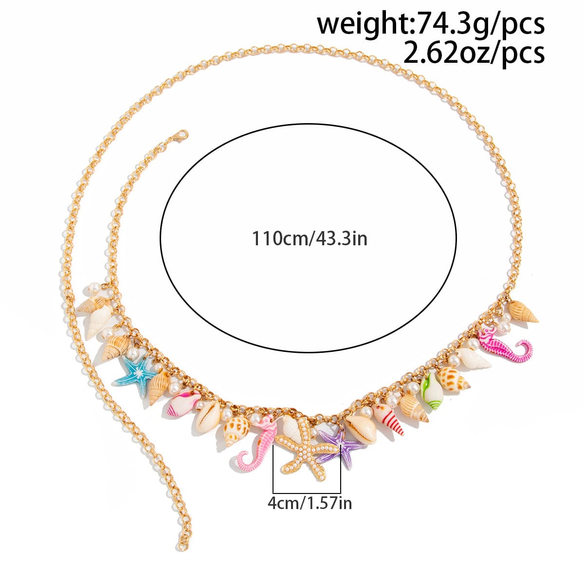 Ocean Style Conch Starfish Pearl Tassel Waist Chain - ArtGalleryZen