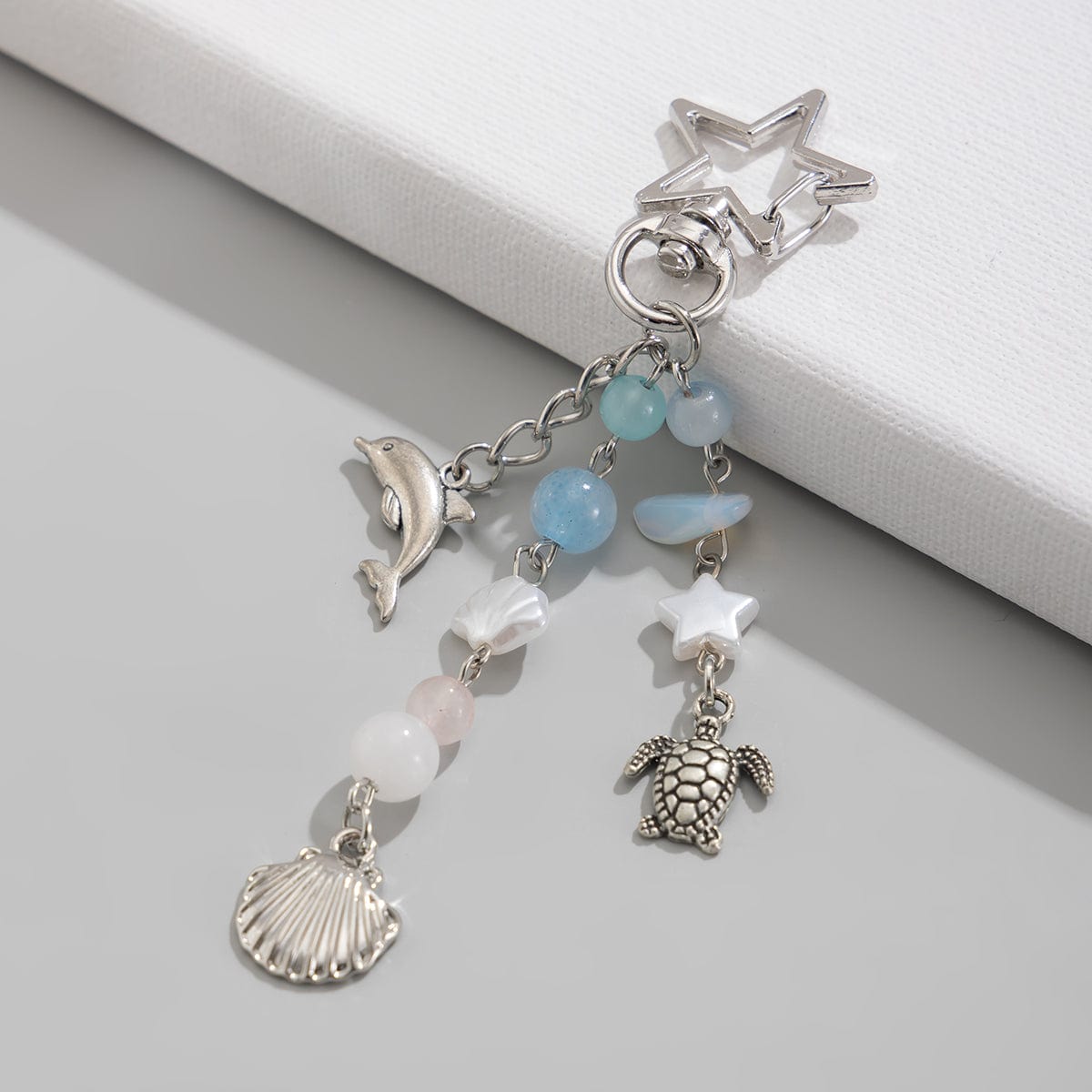 Ocean Style Dolphin Shell Turtle Pendant Pearl Glass Beaded Keychain - ArtGalleryZen