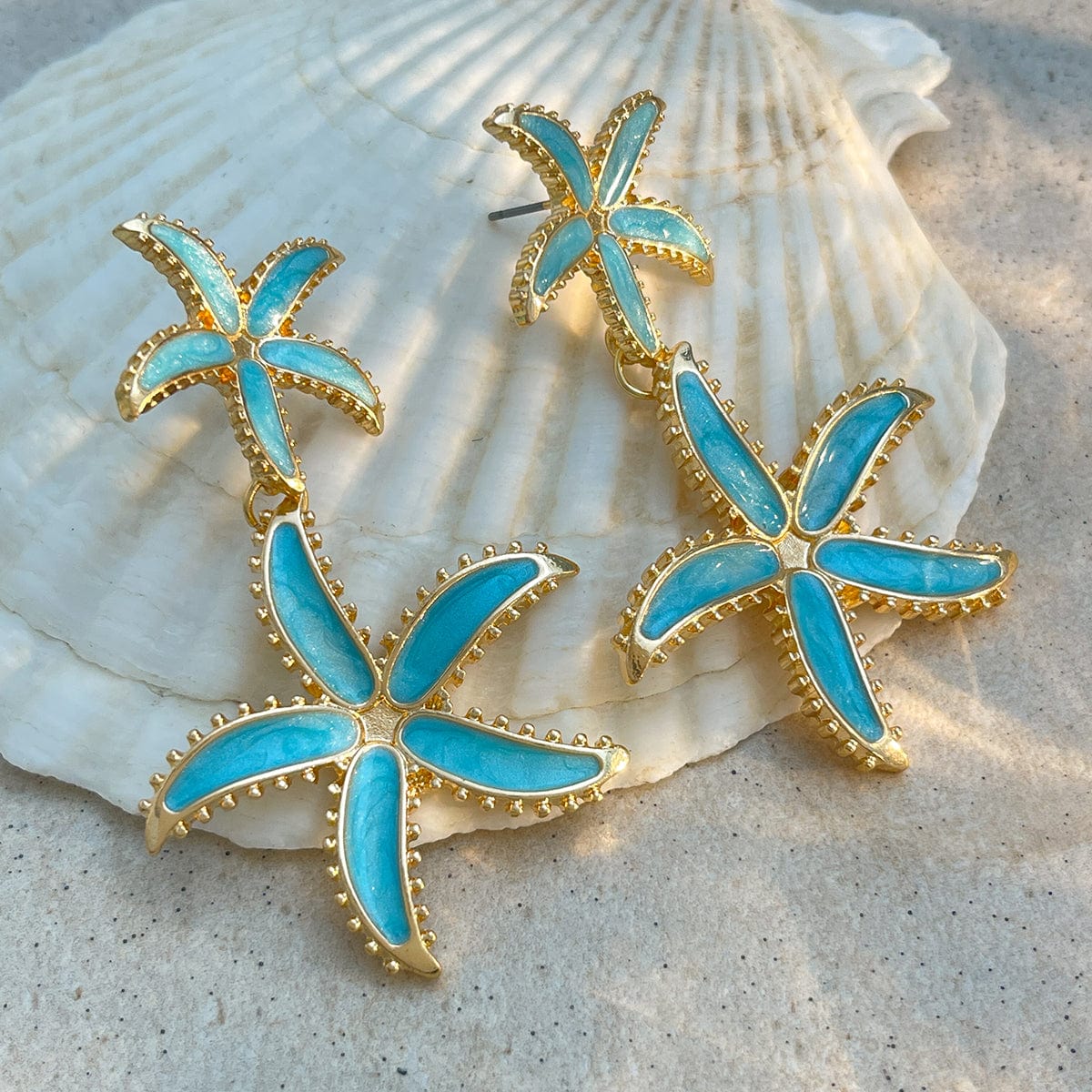 Ocean Style Enamel Starfish Dangle Earrings - ArtGalleryZen
