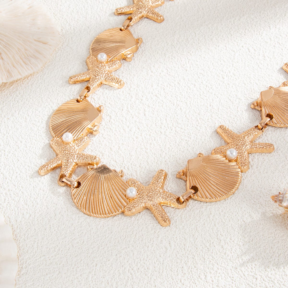 Ocean Style Gold Tone Pearl Shell Starfish Waist Chain - ArtGalleryZen